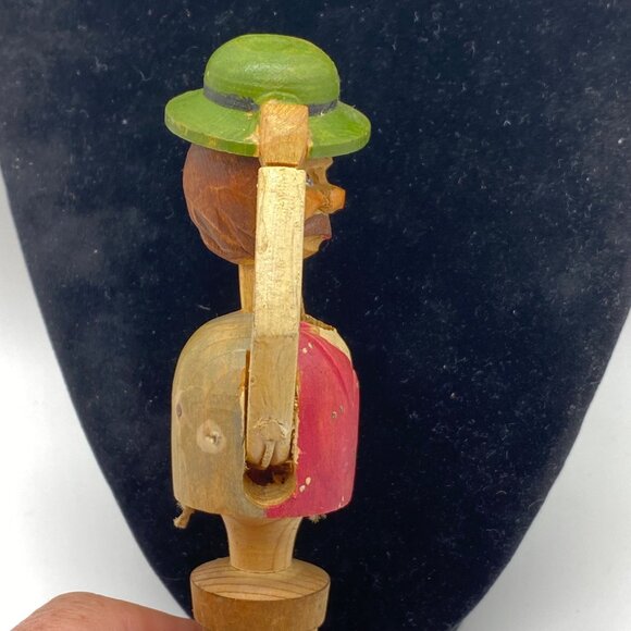 Vintage Mechanical Hand-Carved Wooden Wine Cork Stopper Animated Drinker - Picture 4 of 10